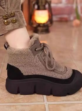 专柜款加绒妈妈棉鞋女2025冬新款厚底高帮雪地靴女软底防滑短靴子