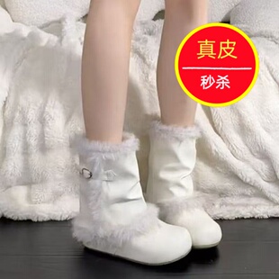 真皮毛毛短靴女2026年冬季内增高保暖舒适时尚防滑小个子厚底靴子
