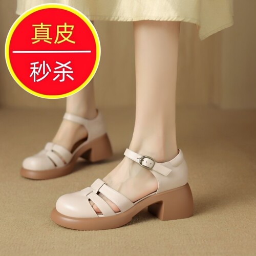 春夏仙女风一字带厚底玛丽珍凉鞋