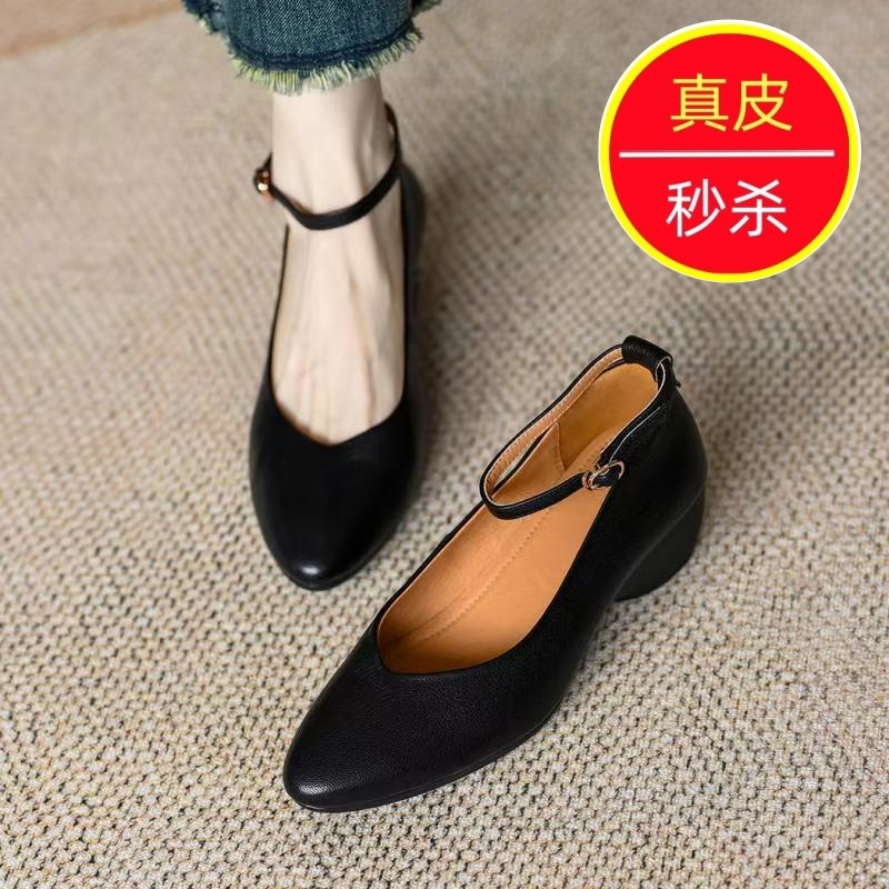 2025秋新款复古尖头一字扣带单鞋