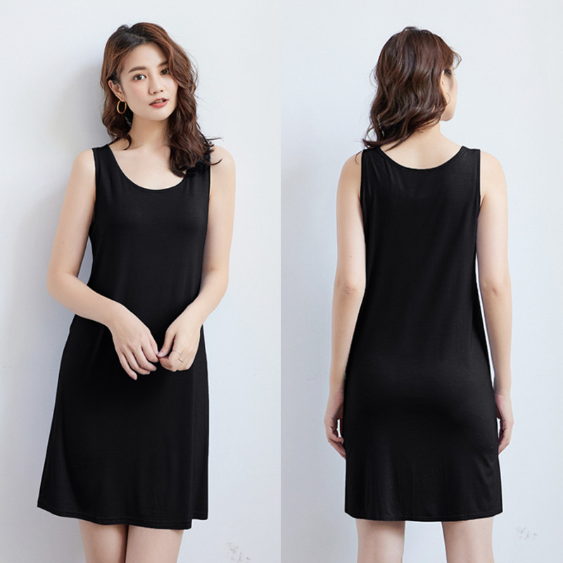 春夏薄款纯欲背心裙莫代尔中长款打底裙纯色无袖连衣裙百搭吊带裙