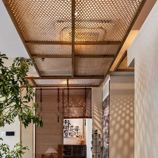 复古经济镂空竹编竹席吊顶墙面隔断屏风装饰民宿会所酒店装修材料