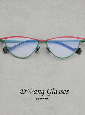 DWANG/质感不锈钢金属猫眼设计师款复古镜框女圆脸眼镜配镜防蓝光
