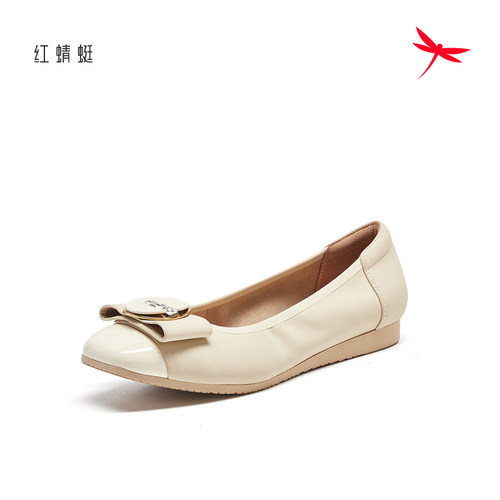 REDDRAGONFLY/红蜻蜓女士时尚蝴蝶结方头平底休闲豆豆鞋B4730761