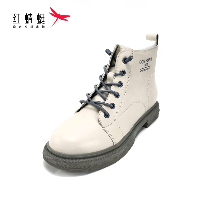REDDRAGONFLY/红蜻蜓真皮英伦气质舒适耐磨系带马丁靴女C3102302