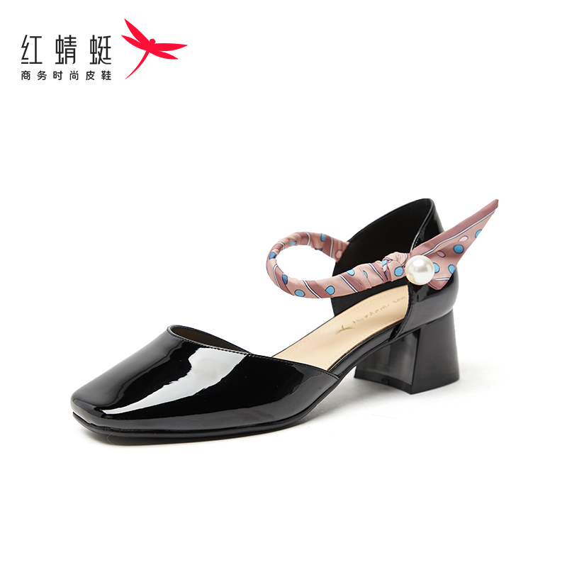 REDDRAGONFLY/红蜻蜓时尚一字带通勤方头优雅包头单鞋女B3300071