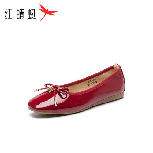 REDDRAGONFLY/红蜻蜓女士可爱甜美蝴蝶结浅口漆皮平底鞋WFB14037