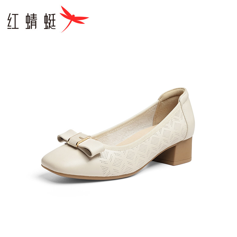 红蜻蜓春秋款女士优雅通勤小皮鞋柔软牛皮职场高跟鞋尖头时装女鞋