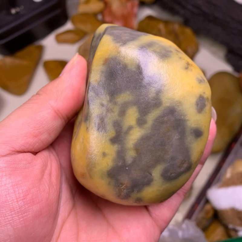 新疆乌尔禾彩玉辉煌花彩地表籽料原石天然石形小摆件沙漠漆泥石