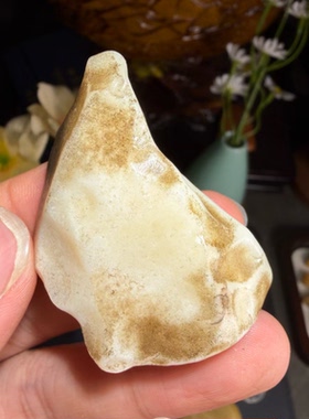 新疆哈密地表籽料大洼地糖皮蛋白石鸡骨白高玉化原石把玩件重34克