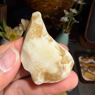 新疆哈密地表籽料大洼地糖皮蛋白石鸡骨白高玉化原石把玩件重34克