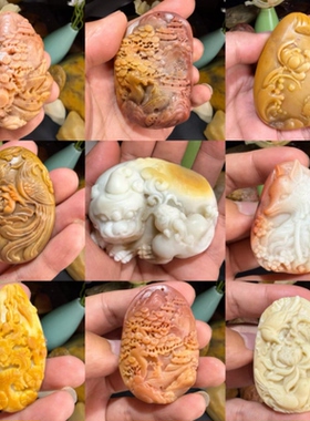 新疆地表籽料北屯沙漠漆摆件手把件吊坠龙貔貅九尾狐金枝玉叶雕刻