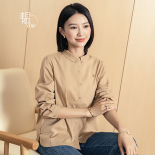新款 韫2024秋季 女装 圆边翻领纯色单排扣韩版 衬衫 显瘦长袖 YUN