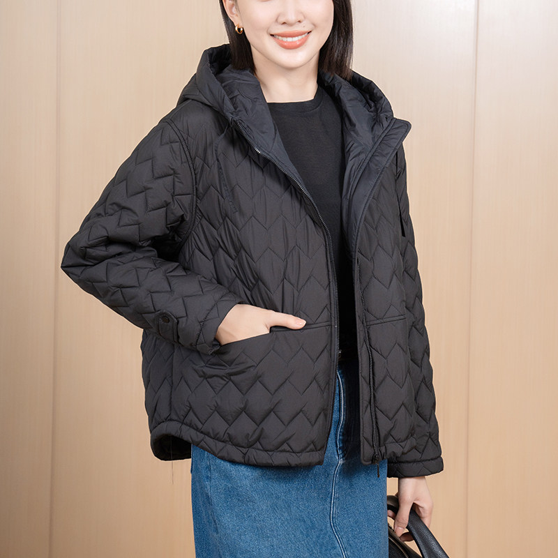 YUN韫2024冬季女装新款时尚连帽波浪纹韩版百搭休闲棉衣外套1597