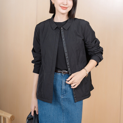 YUN韫2025冬季福利女装酷飒夹棉百搭显瘦时尚单排扣风衣夹克上衣