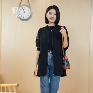 女装 韫2025秋冬新品 拉链拼接袖 韩版 风衣棒球服外套 中长款 YUN