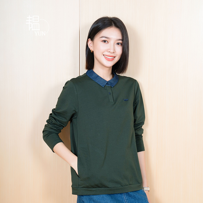 韫宽松牛仔领长袖卫衣