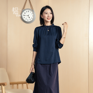 女高级感木耳边立领长袖 新款 韫2024秋季 气质内搭上衣衬衫 YUN
