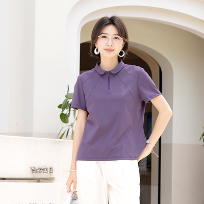 YUN韫2026夏季新品女装POLO领半拉链百搭休闲排汗吸湿速干T恤6268