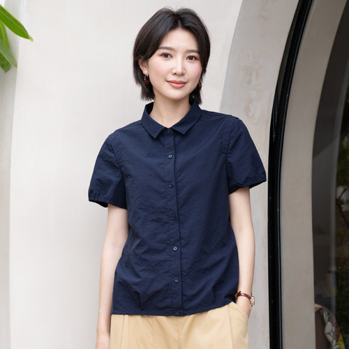 YUN韫2026夏季新品女装翻领单排扣通勤休闲简约韩版短袖衬衫 6195