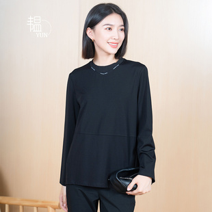 新款 韫2024秋季 女原创通勤松弛感正肩圆领亲肤套头T恤上衣 YUN