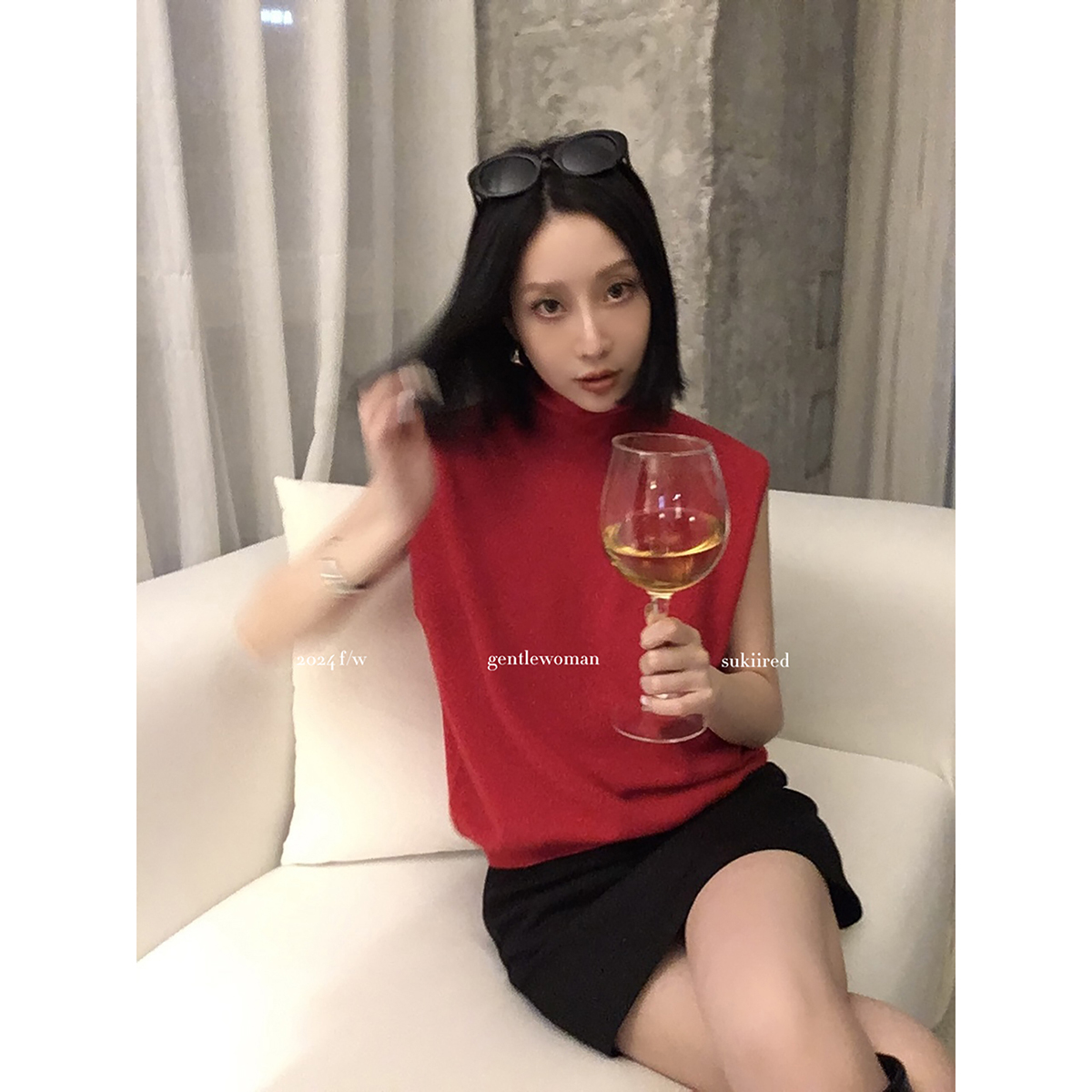 高领100羊毛无袖针织背心百搭