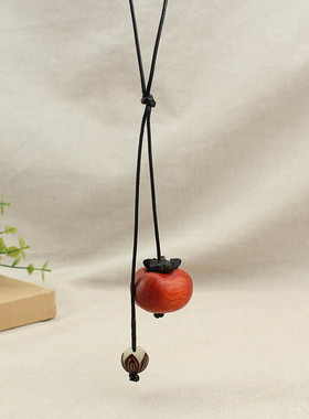 复古中国风好事莲莲项链女檀木柿子吊坠毛衣链简约百搭民族风配饰