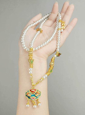 如意锦鲤锁仿珍珠串珠长款项链女