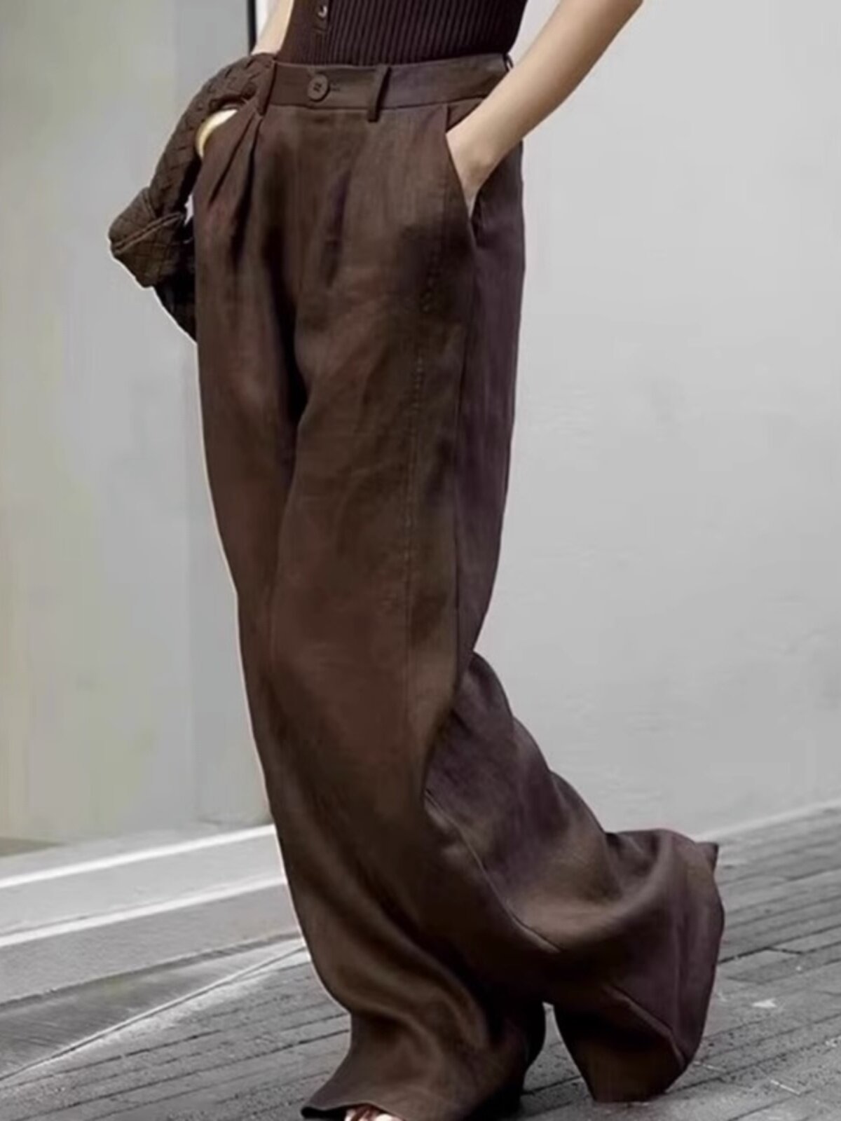 {SPOT} TENCEL LINEN BROWN COMMUTER PANTS THIN SMALL MAN THIN COTTON LINEN MOP TROUSERS WOMENS SUMMER