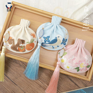 香囊法式刺绣古风祈福香包仿手绣荷包禅意棉麻香袋空袋新年新款