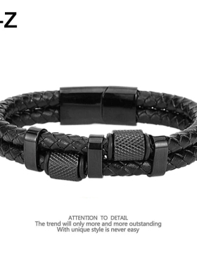 欧美复古风时尚皮手链男士印花十字架磁铁扣简约手环ins小众设计