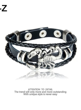 ins 欧美潮牌复古手绳非主流休闲学生男女蝎子串珠可调节牛皮手链