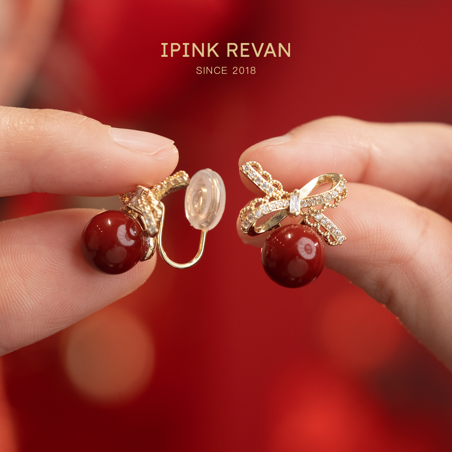 IPINK新年复古酒红玛瑙耳钉微镶蝴蝶结蚊香盘耳夹女简约气质耳坠,饰品/流行首饰/时尚饰品新,耳环,淘宝优惠券,粉丝福利购,淘宝优惠卷