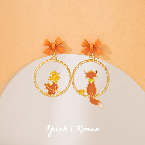 IPINK原创童话狐狸枫叶耳钉耳环