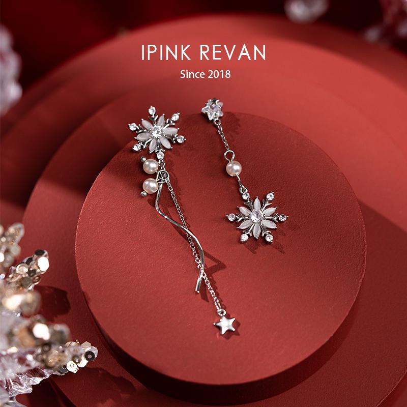 不对称雪花流苏耳环耳夹