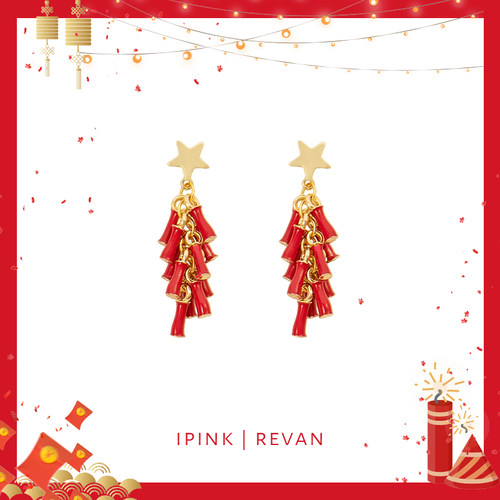 IPINK原创过年爆竹红色耳环耳夹