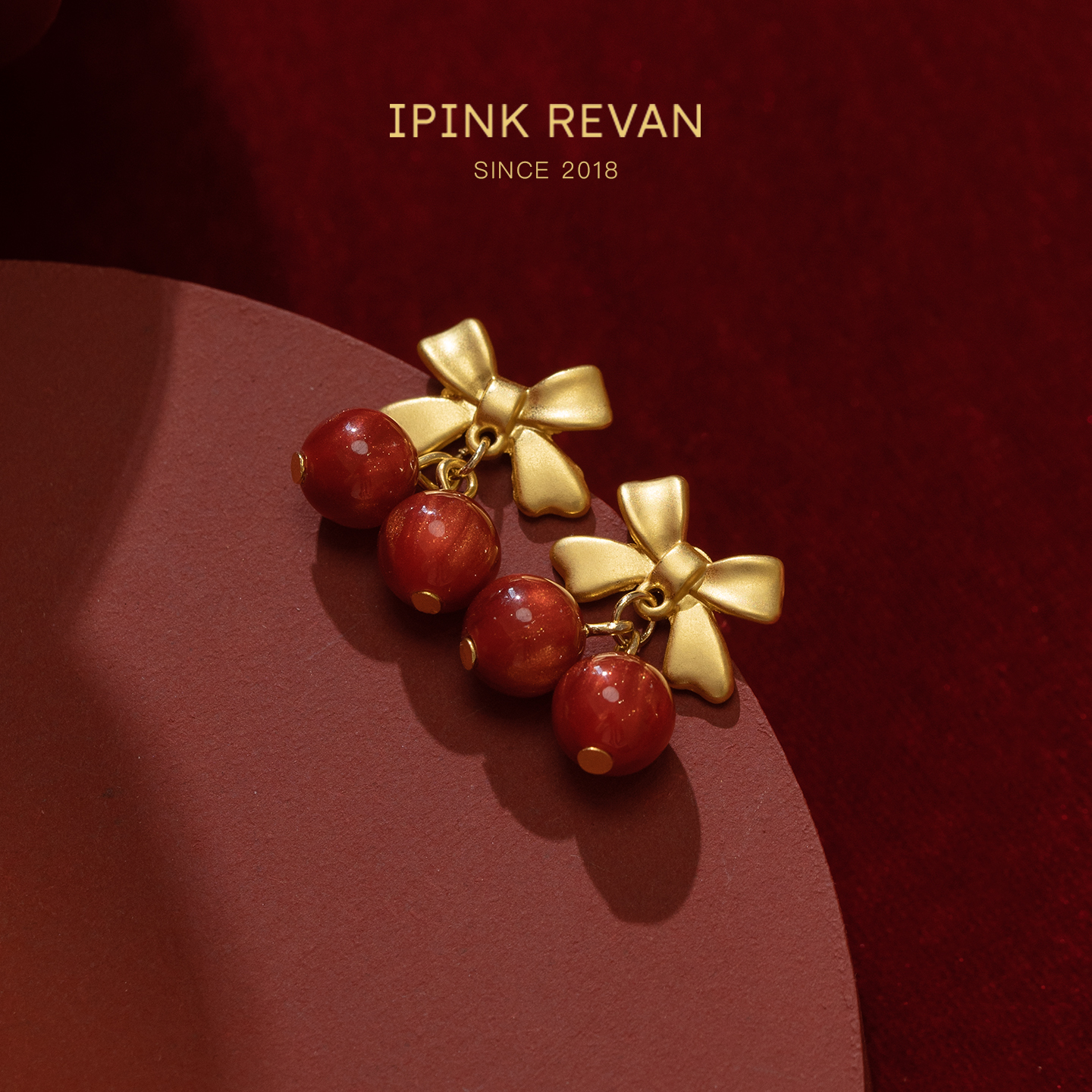 IPINK原创蝴蝶结樱桃耳钉
