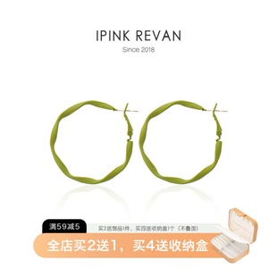 IPINK 大耳圈女耳夾 春夏清新綠色大圈圈耳環顯臉瘦港風簡約時尚