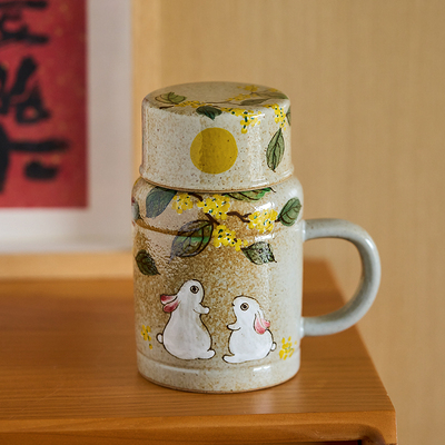 原创兔子桂花白兔马克杯