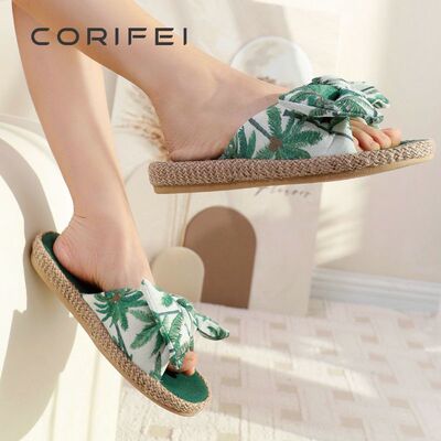 家丽芙TPR森女风防臭亚麻拖鞋