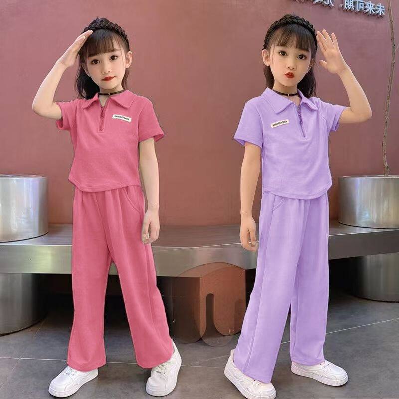 女童夏季POLO领短袖2026新款套装女孩儿童洋气运动大童薄款两件套