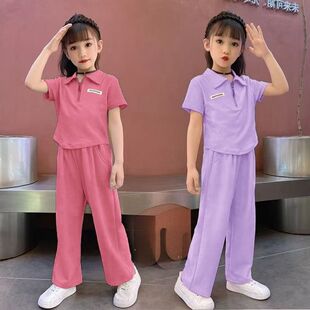 女童夏季POLO领短袖2026新款套装女孩儿童洋气运动大童薄款两件套