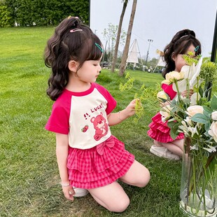 女童夏装短袖套装2025新款儿童装半身裙子时髦两件套宝宝夏季衣服