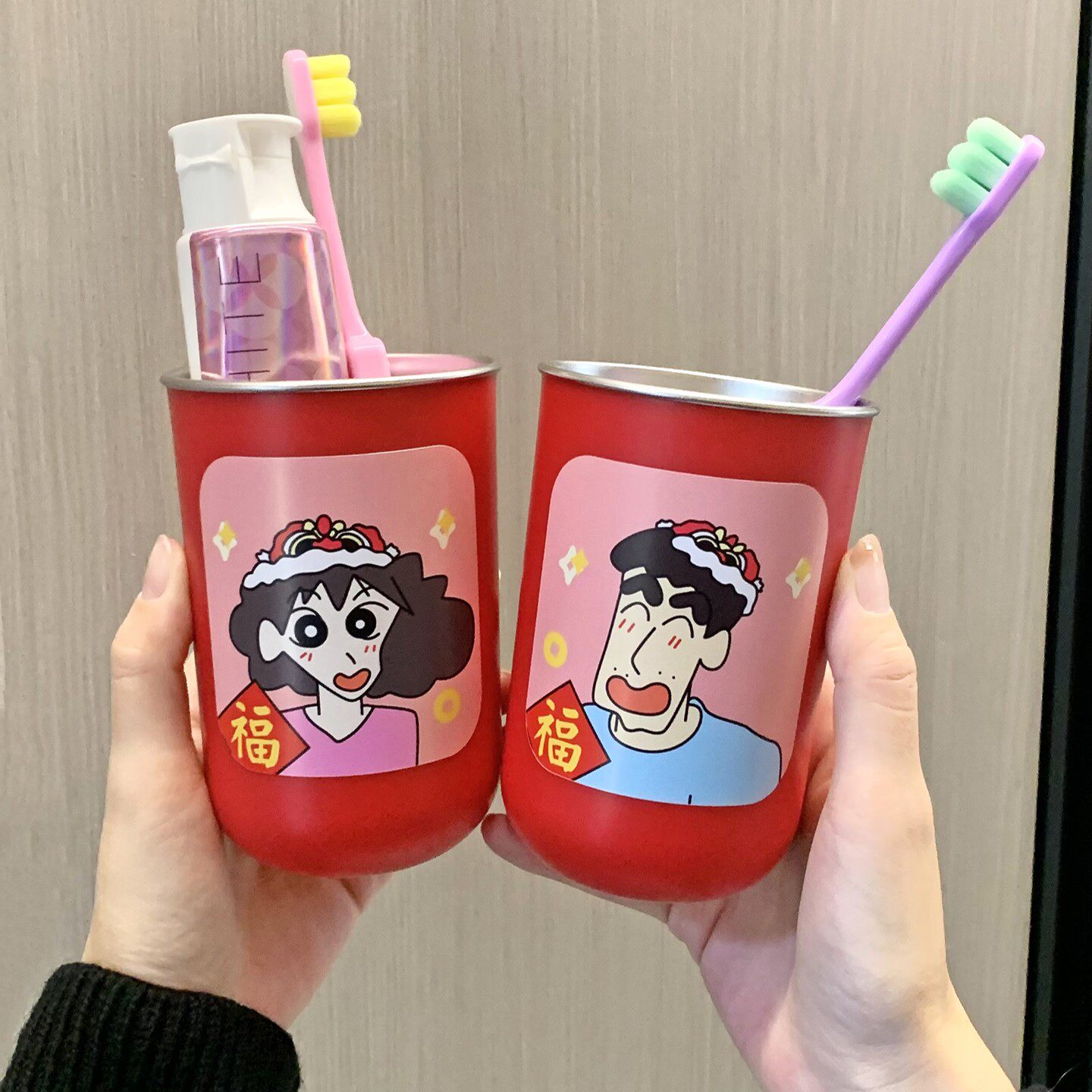 红色漱口杯情侣创意可爱刷牙杯一对新婚夫妇洗漱杯子结婚伴手礼物