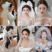 新娘高档蝴蝶结蓬蓬纱森系唯美头纱结婚纱领证登记外景造型配饰品