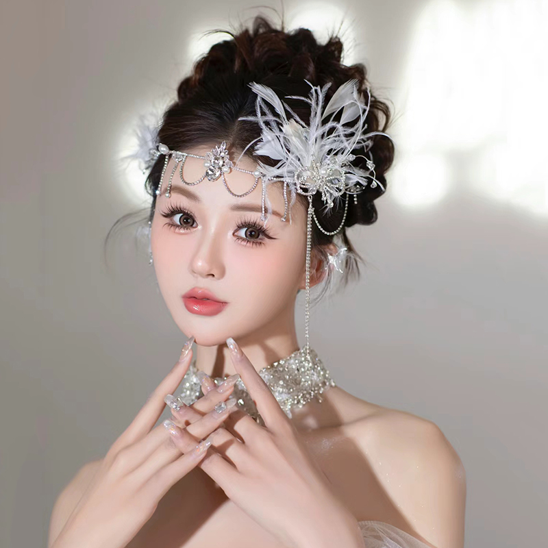 发箍皇冠合金羽毛串珠日韩超仙美