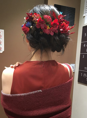新款中式红色花朵复古发饰新娘