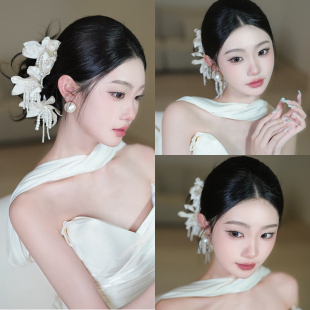 新款复古花朵缎面头饰新娘结婚发夹发饰森系婚纱礼服头花造型饰品
