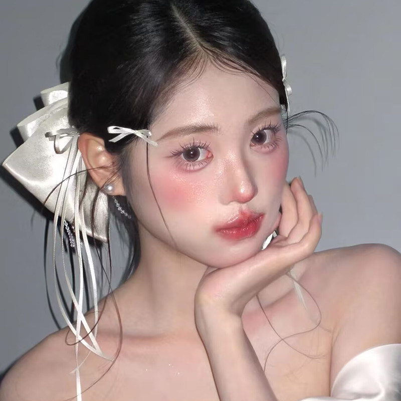 法式白色缎面蝴蝶结新娘发夹