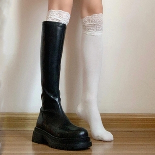 蕾丝小腿袜子女春秋季纯棉中筒袜配靴子的袜子靴袜夏季过膝长筒袜